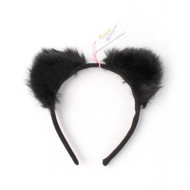 Black fluffy cat ears on a headband