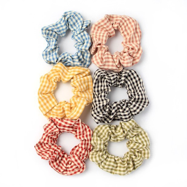 Gingham scrunchies in school uniform colours