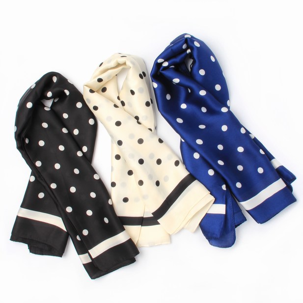 Polka Dot Print Scarves - Black, Ivory and Navy