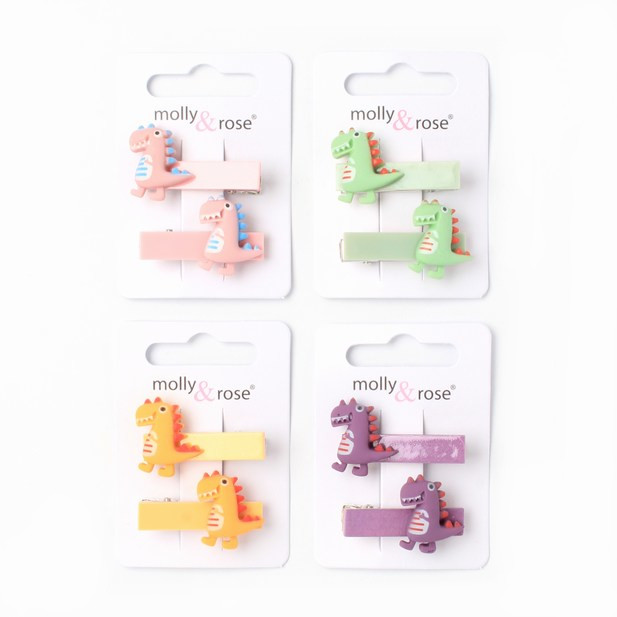 Children's dinosaur hair clips in pastel colours