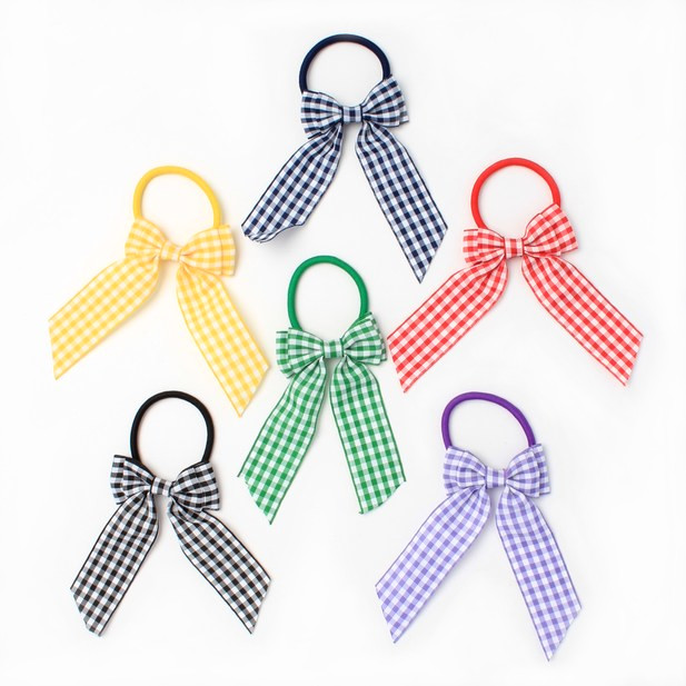 Gingham bow hair bobbles for school uniform