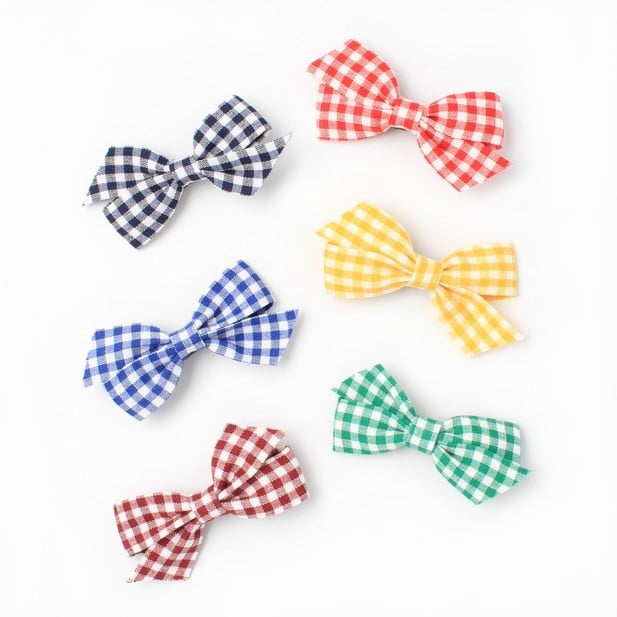 Gingham check bows in school uniform colours