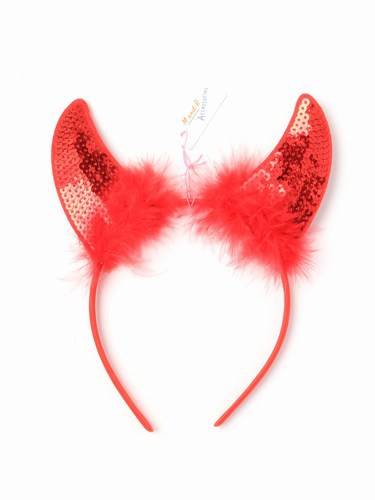 Red sequin devil horns on a headband