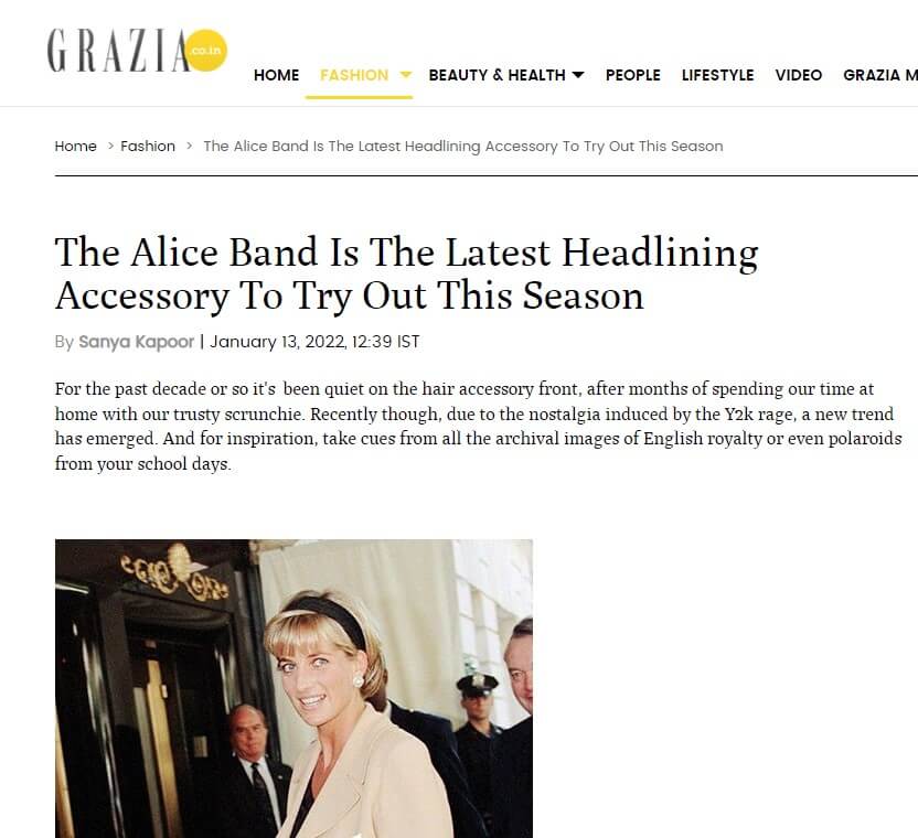 Grazia article - Princess Diana wearing a black headband