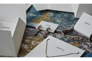 Jewellery on cardstock ready for display