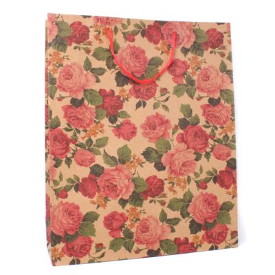 39x32x10cm. Floral print kraft gift bag