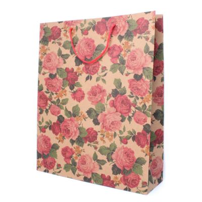 39x32x10cm. Floral print kraft gift bag