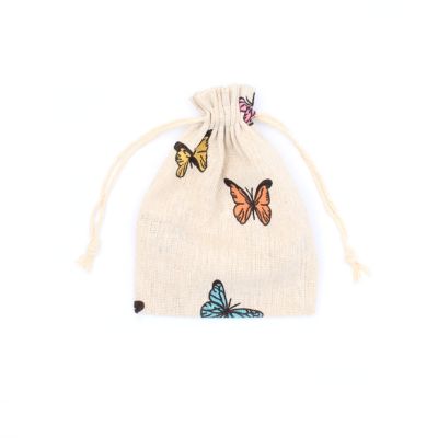 14x10cm. Butterfly print cotton mix drawstring bag