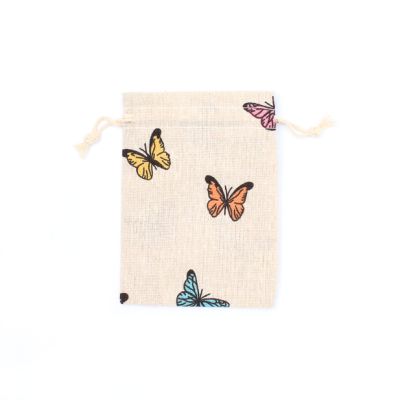 14x10cm. Butterfly print cotton mix drawstring bag