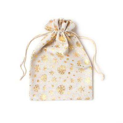 25x17cm. Gold snowflake drawstring bag