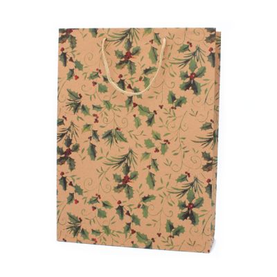 33x24x8cm. Holly print kraft paper gift bag