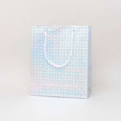 21.5x18x7.5cm. Silver holographic gift bag