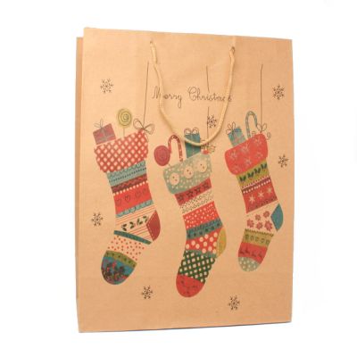 42x31x15cm. Christmas stocking print gift bag