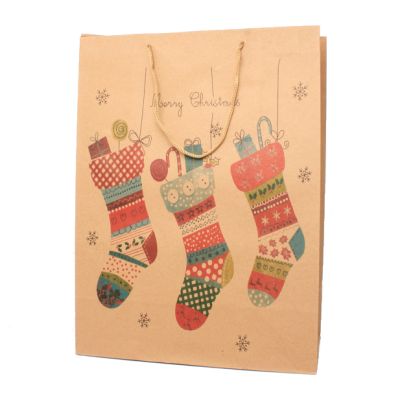 42x31x15cm. Christmas stocking print gift bag