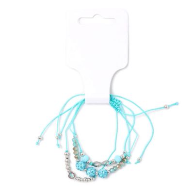 Card of 3 turquoise corded bracelets with beads and charms