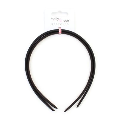 Recycled. 1cm wide Black satin alicebands. Card of 2