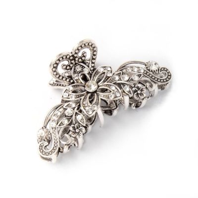 Vintage style silv crystal flower clamp 7.5cm