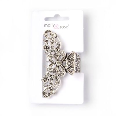 Vintage style silv crystal flower clamp 7.5cm