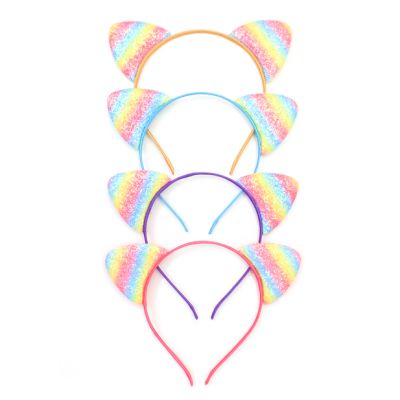 Sparkly rainbow cat ears on an aliceband
