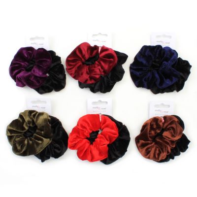 Regular - Card of 2 velvet scrunchies. 1 Black + 1 colour per card. Dia.10cm