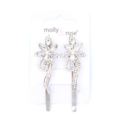 Card of 2 floral design crystal stone grips. 6cm