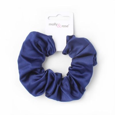 Regular -  Navy satin scrunchie. Dia.10cm