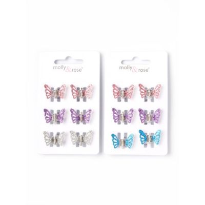 Card of 6 Glitter butterfly mini clamps. 1cm