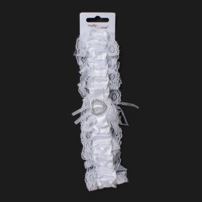 White ribbon garter with heart