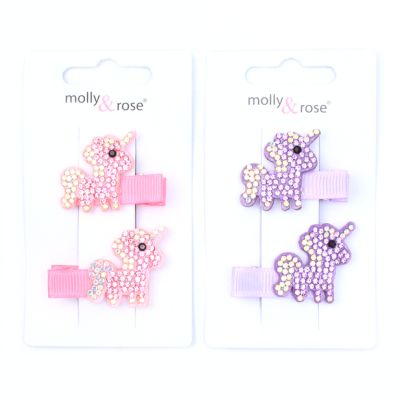 Card of 2 diamante unicorn beak clips 3.5cm Card of 2 diamante unicorn beak clips 3.5cm