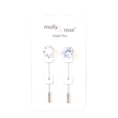 Card of 2 Hijab pins with large diamante 5cm