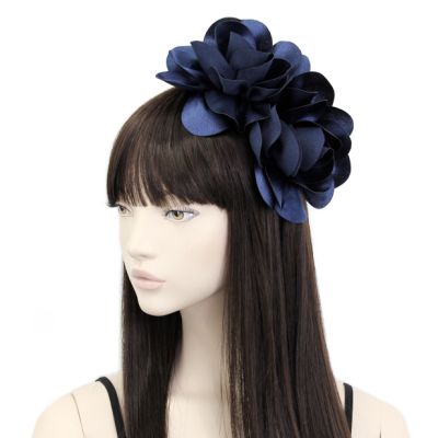 Large Navy double flower on an aliceband