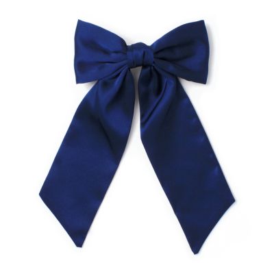 Navy bow barrette clip with tails 10cm