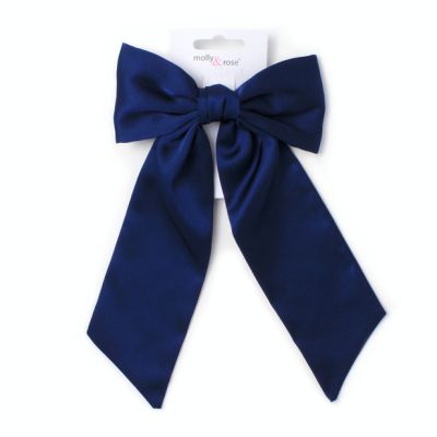 Navy bow barrette clip with tails 10cm