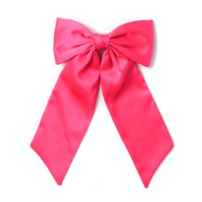 Fuchsia Pink bow barrette clip with tails 10cm
