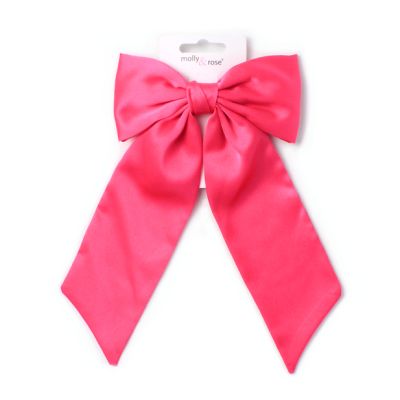Fuchsia Pink bow barrette clip with tails 10cm