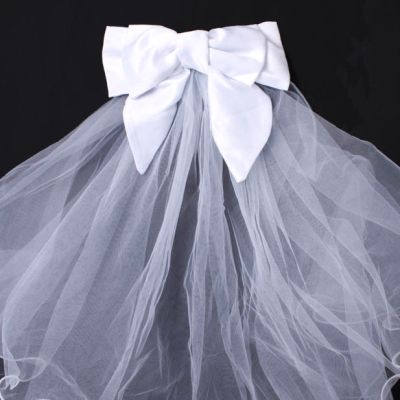 Large White bow clip with net veil 7.5cm