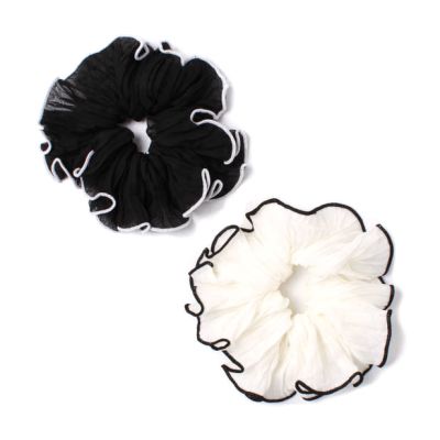 Large - Black and Cream contrast edge scrunchie.Dia.13cm