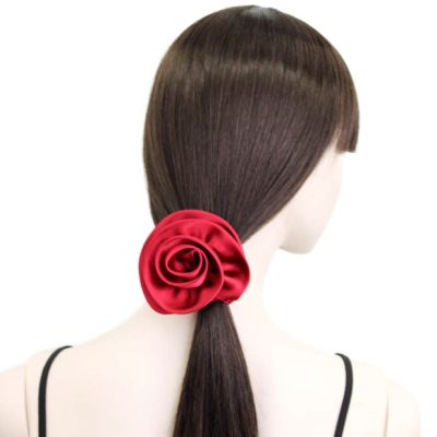 Small - Satin scrunchie with layered rose motif