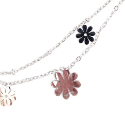 Silver daisy charm double chain anklet