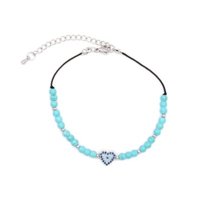 Turquoise blue heart charm anklet
