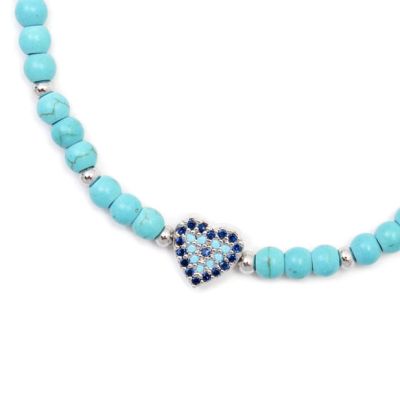 Turquoise blue heart charm anklet