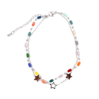 Double anklet chain with beads and stars