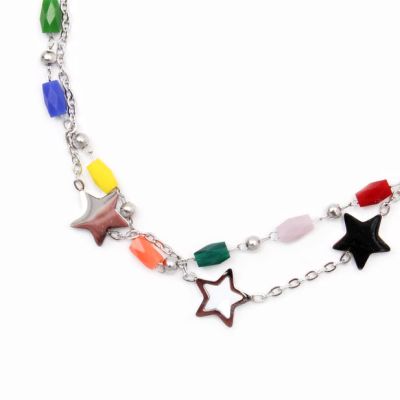 Double anklet chain with beads and stars