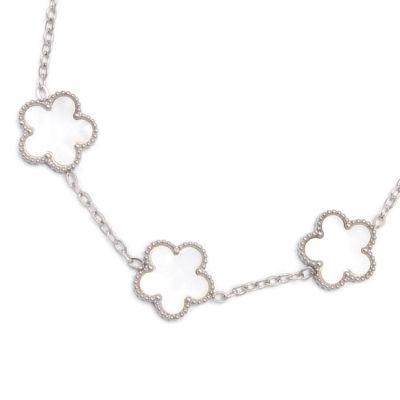 White pearlescent flower charm anklet