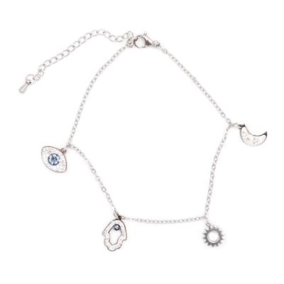Diamante assorted charms silver anklet
