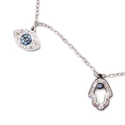 Diamante assorted charms silver anklet
