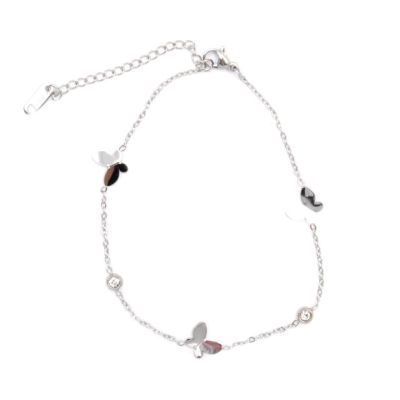 Butterfly and crystal charm anklet