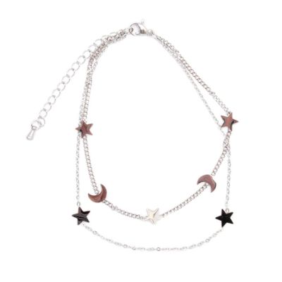 Double chain anklet with sliver moon and stars charms