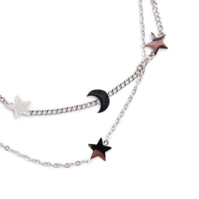 Double chain anklet with sliver moon and stars charms