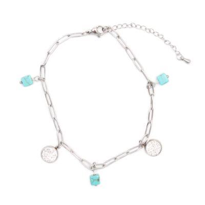 Large link ankle chain with crystal and turquoise charms